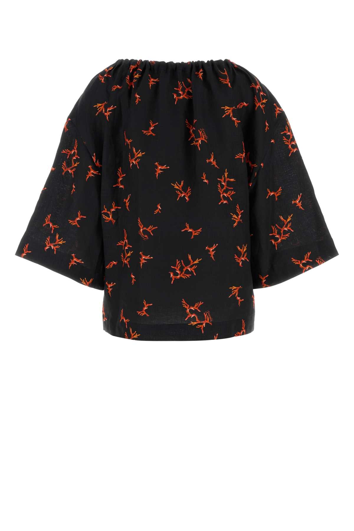 Printed Linen Blouse Black+marsala Exterior: Maglie
