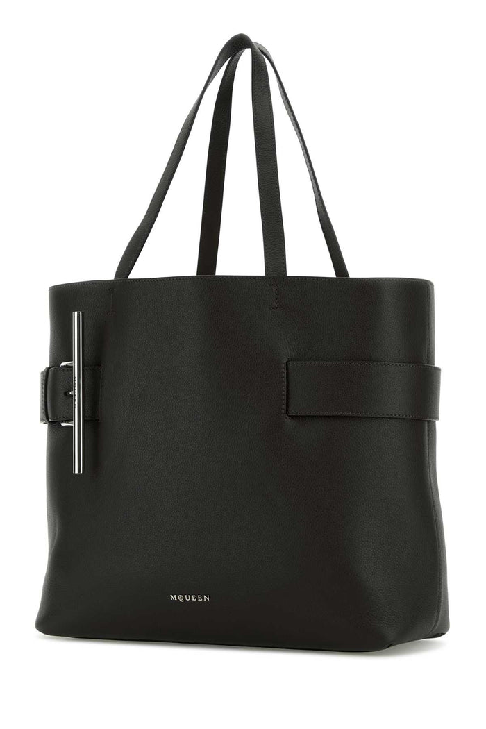 Black Leather T-Bar Shopping Bag Blacksilver Borse A Mano