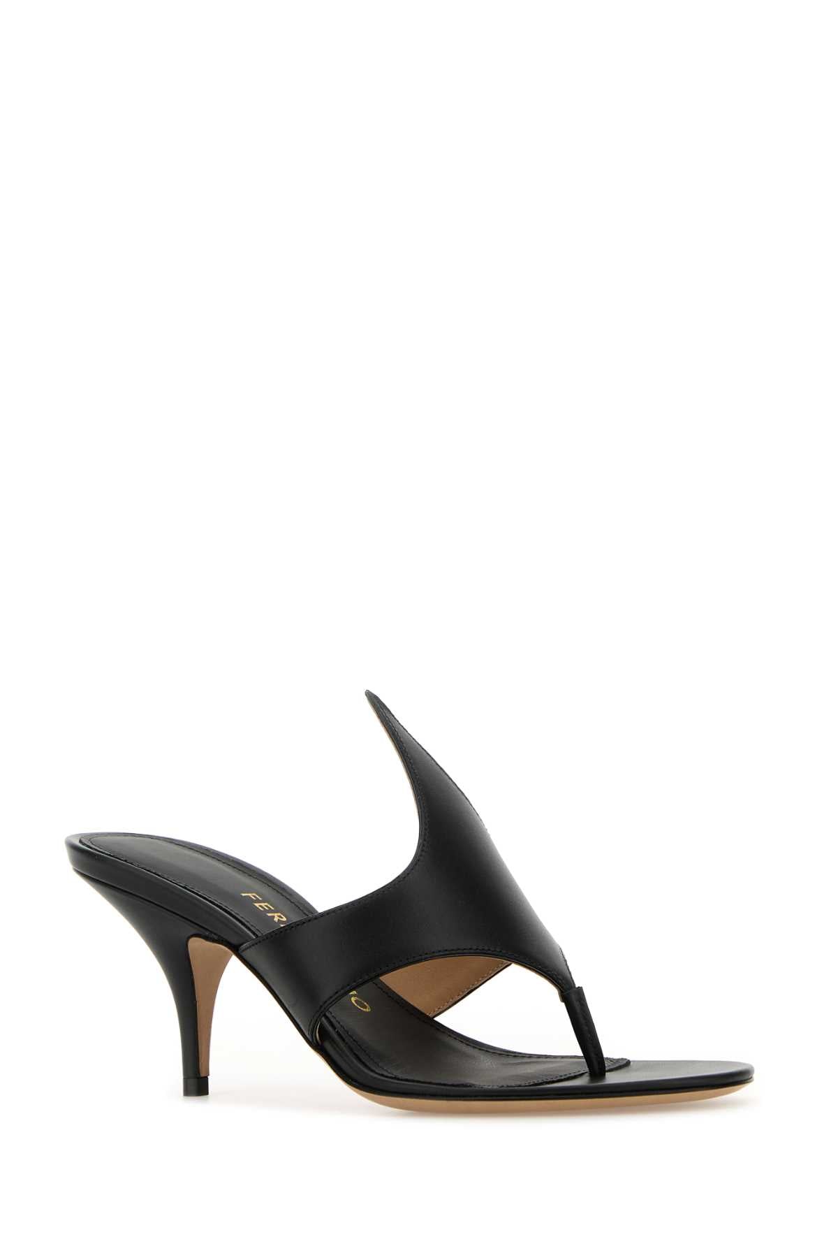 Black Leather Lyrai Thong Mules Nerbisner Sandali
