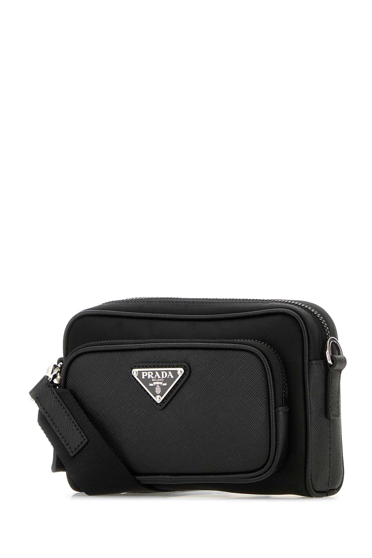 Black Re-Nylon And Leather Crossbody Bag Nero Poliammidericiclata-vitello Borse A Tracolla
