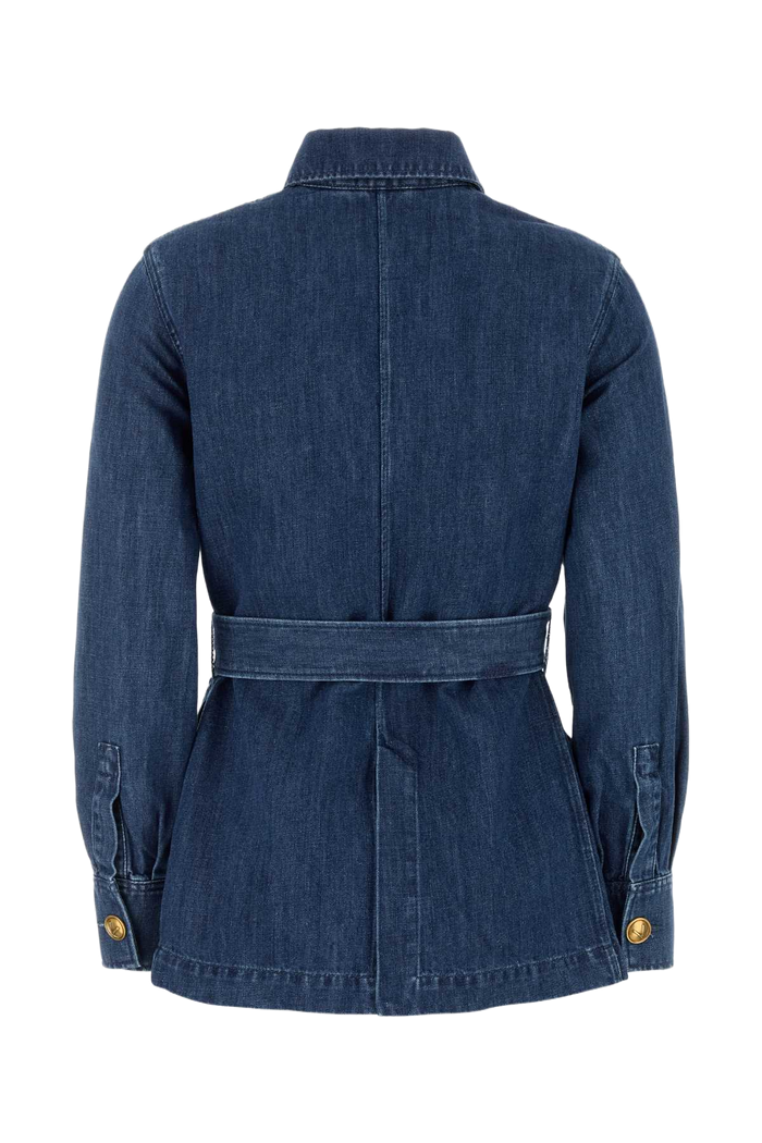 Denim Blazer Mediumbluedenim Exterior: Cotton Linen Giacche E Gilet