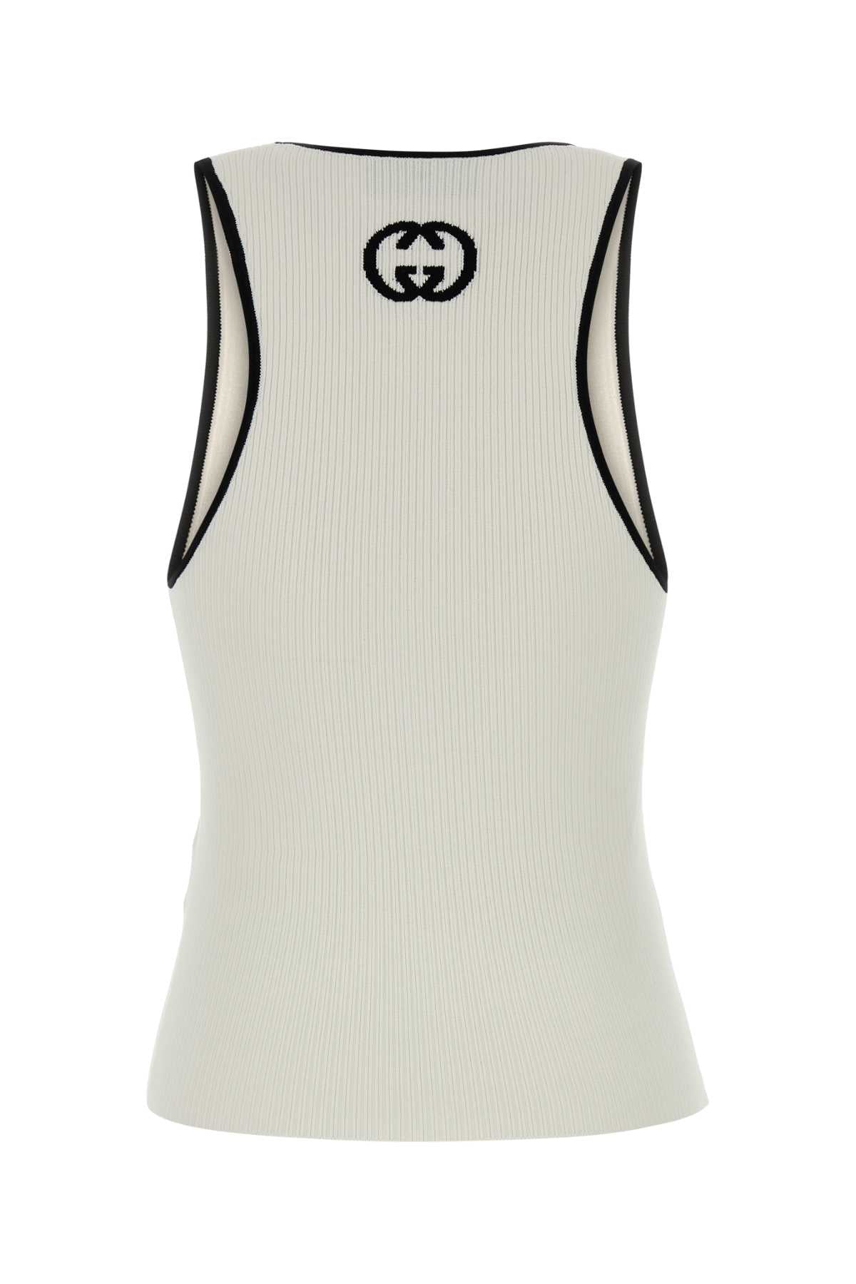White Viscose Blend Tank Top Naturalblack Exterior: Polyester Maglie
