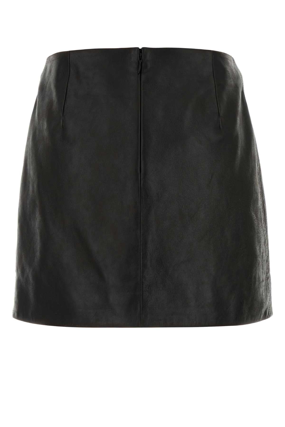 Black Leather Mini Skirt Blackpecan Calf Skin Gonne