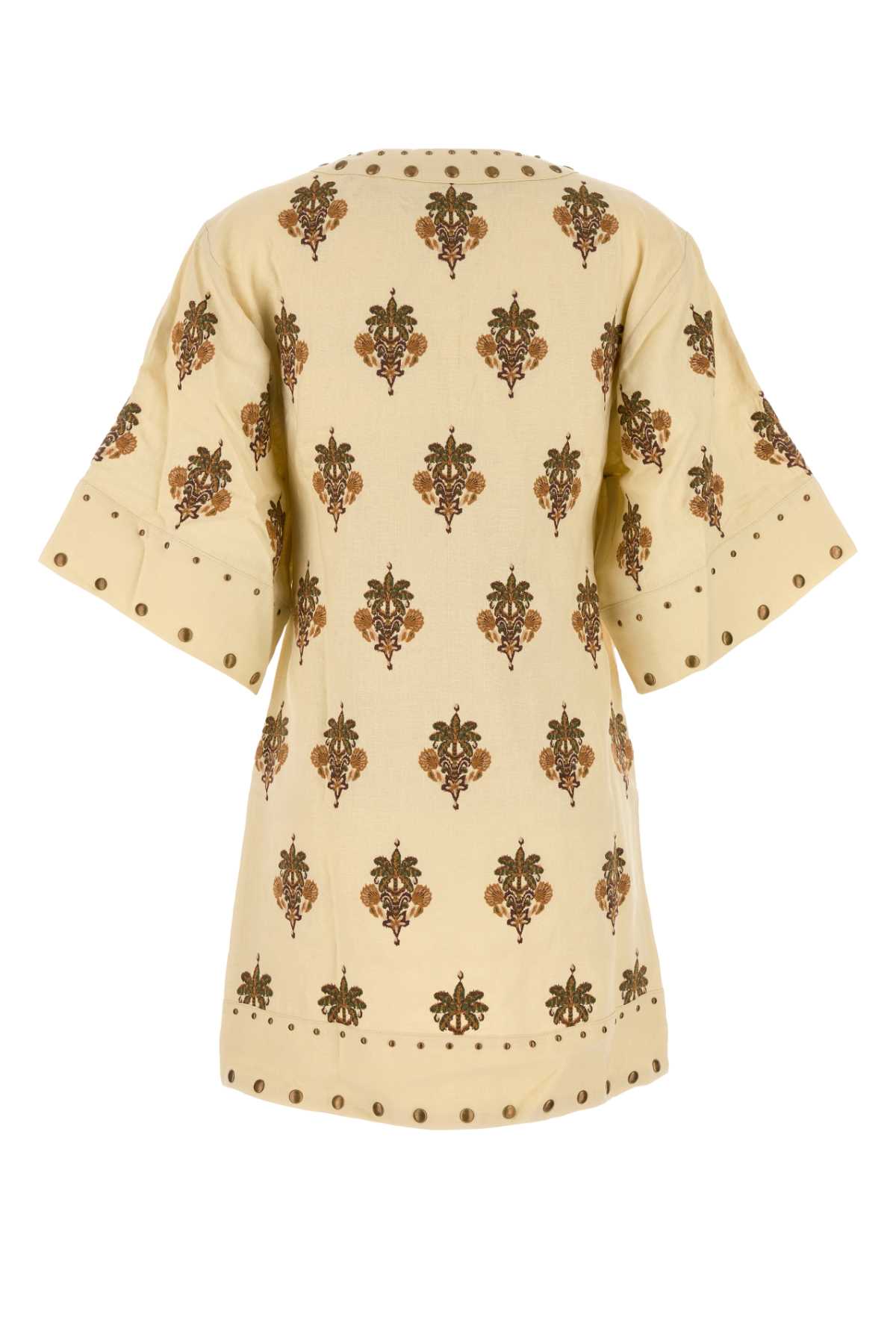 Embroidered Linen Tunic Dress Sand Exterior: Abiti