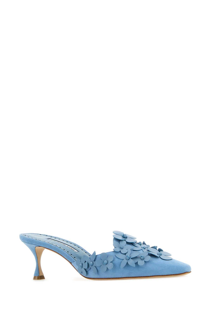 Light Blue Suede Harnes Mules Mblu Scarpe Con Tacco