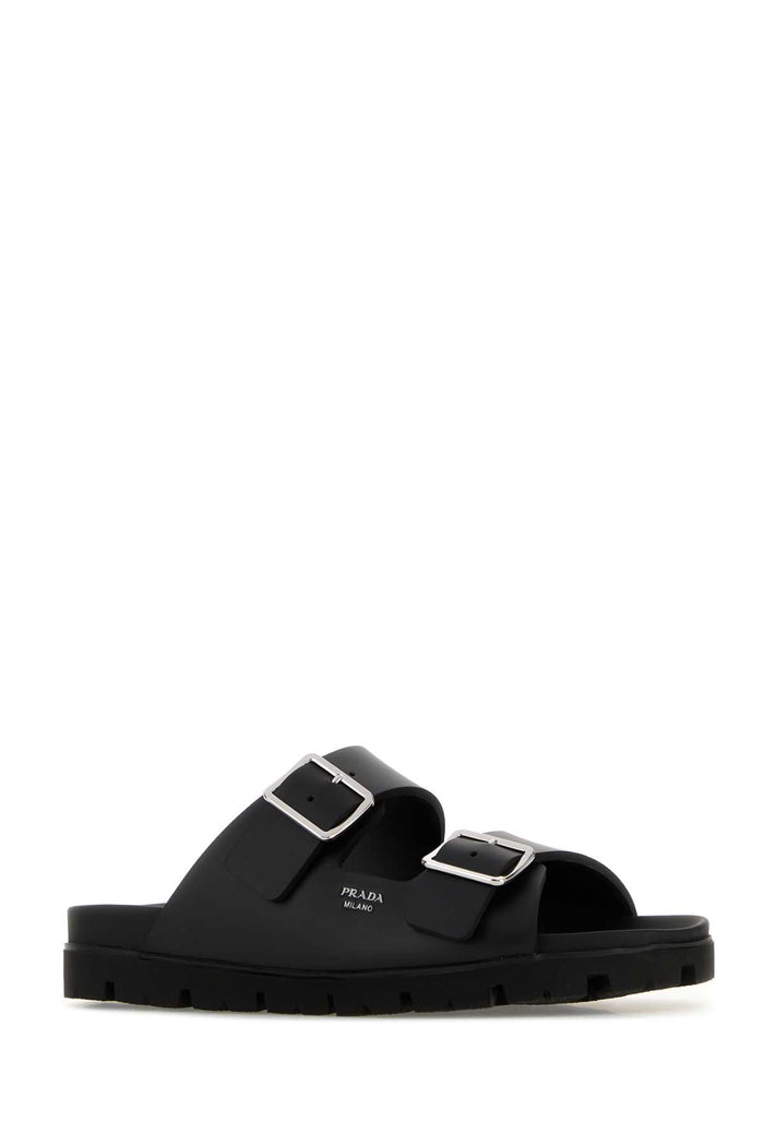 Black Leather Slippers Nero