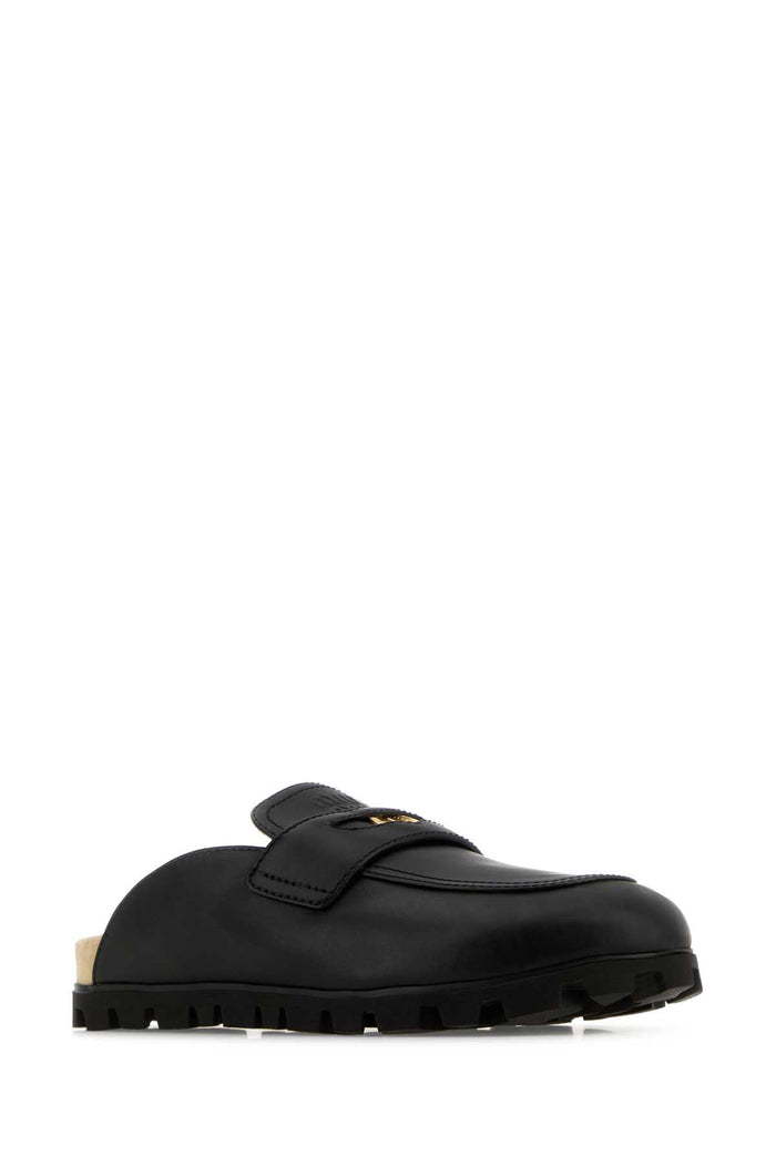 Black Leather Slippers Nero