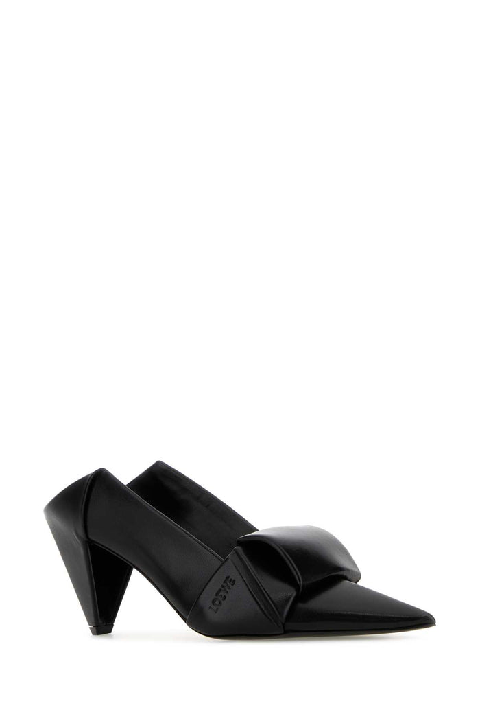 Black Leather Origami Mules Scarpe Con Tacco