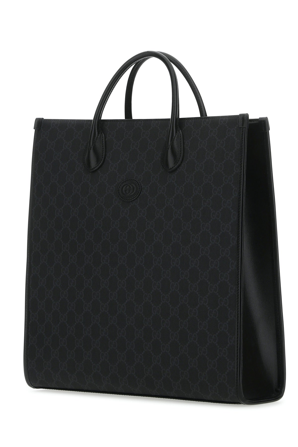 Gg Supreme Fabric And Leather Shopping Bag Black Borse A Mano
