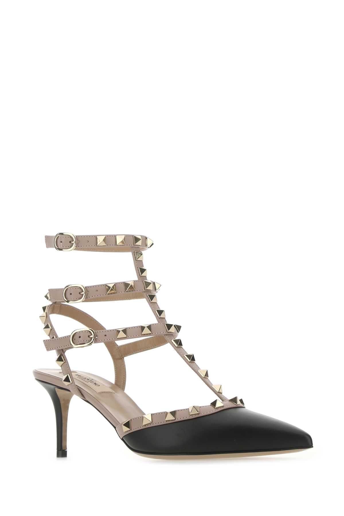 Two-Tone Leather Rockstud Pumps Neropoudre Scarpe Con Tacco
