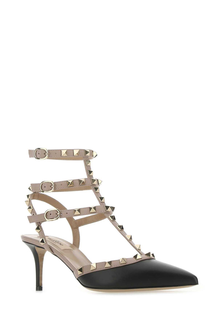 Two-Tone Leather Rockstud Pumps Neropoudre Scarpe Con Tacco