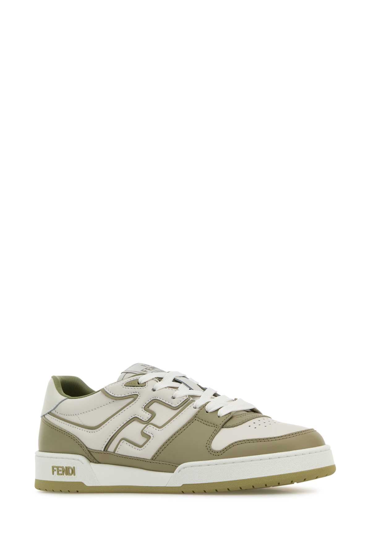 Two-Tone Leather Fendi Match Sneakers Sage+bianco+sage+elm