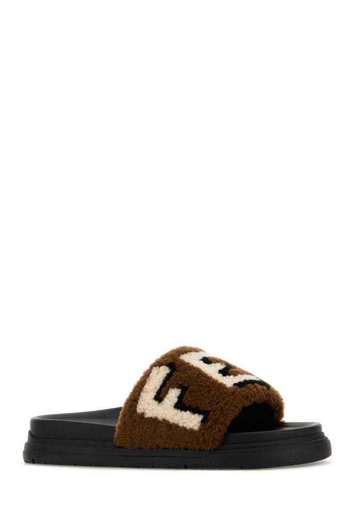 Multicolor Shearling Slippers Brown