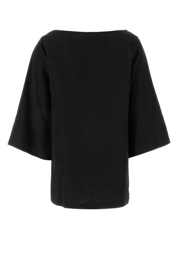 Black Linen Junia Blouse Exterior: T-shirt