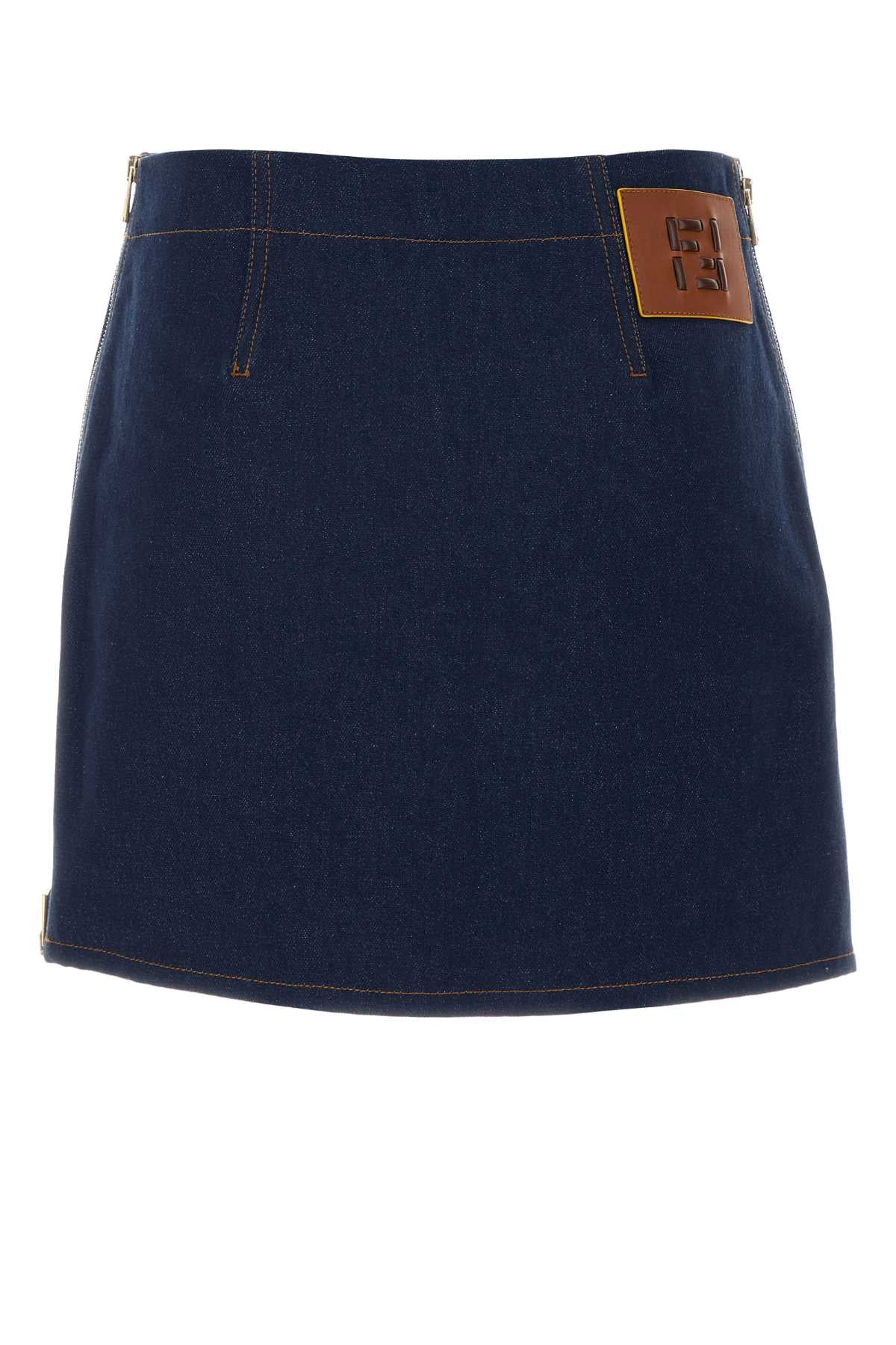 Denim Mini Skirt Navy Exterior: Cotton Gonne