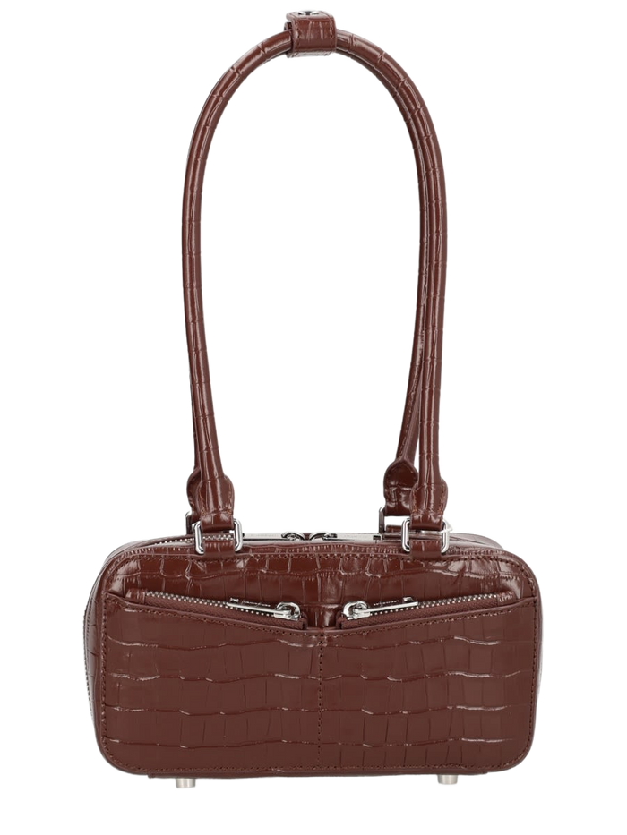 Bag With Crocodile Effect Brown Cow Leather Shoulder