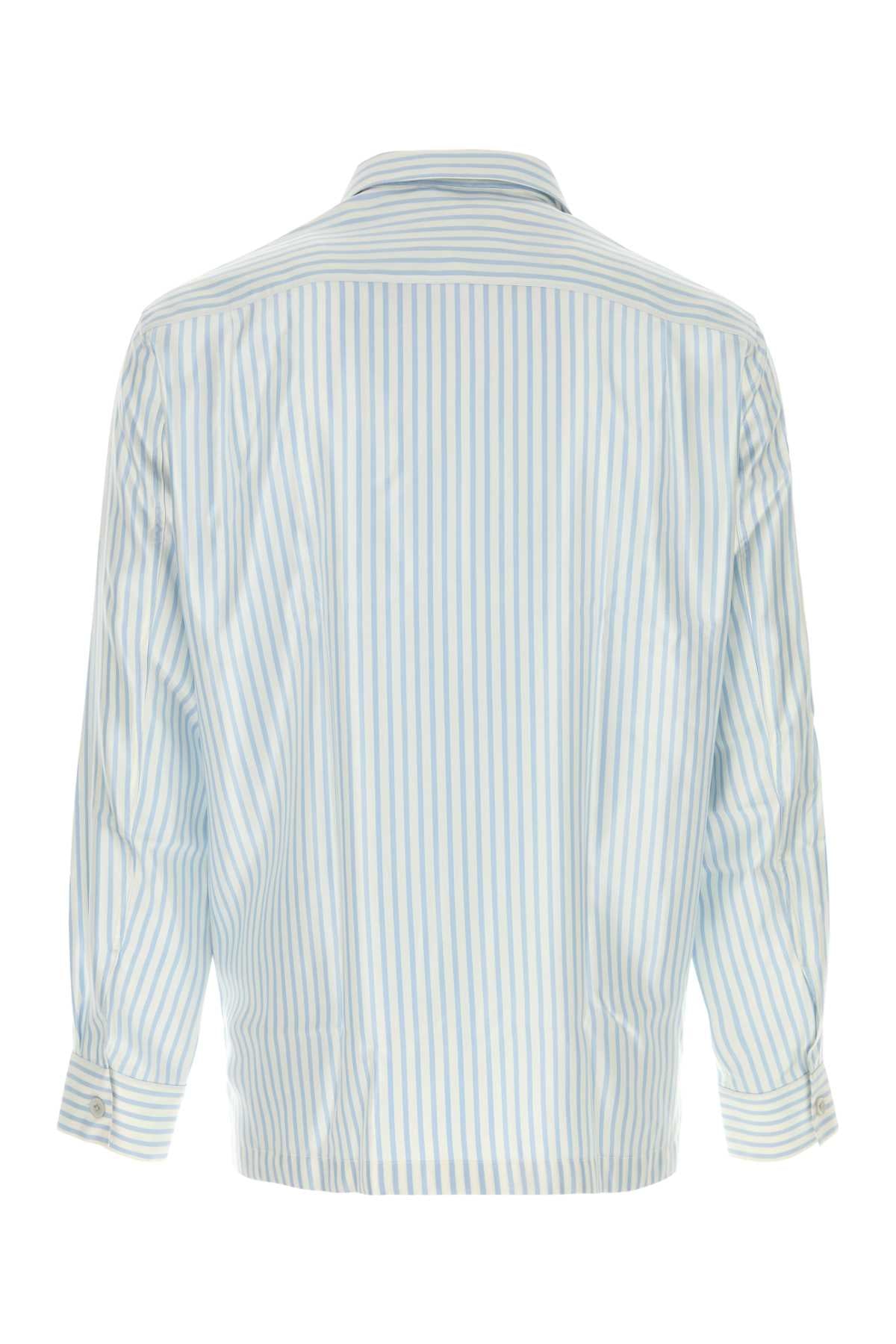Embroidered Satin Shirt Whitelightblue Silk Camicie