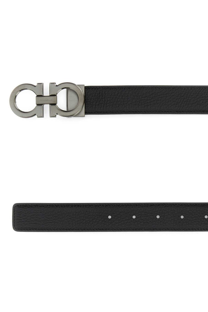 Black Leather Reversible Belt Neroclay Cinture