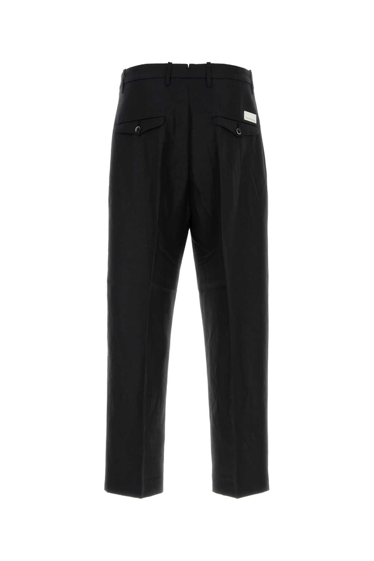 Black Twill Wide-Leg Kai Pant Nero Exterior: Wool Linen Pantaloni