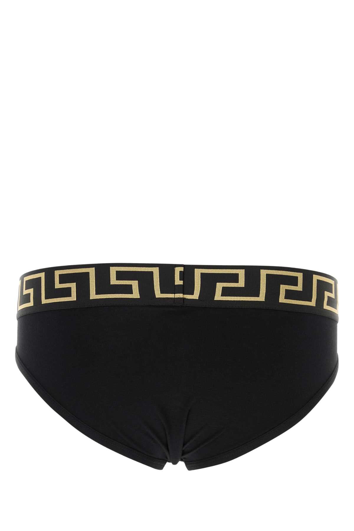 Black Stretch Cotton Brief Set Blackgoldgreekkey 1.outer Fabric:elastane Intimo