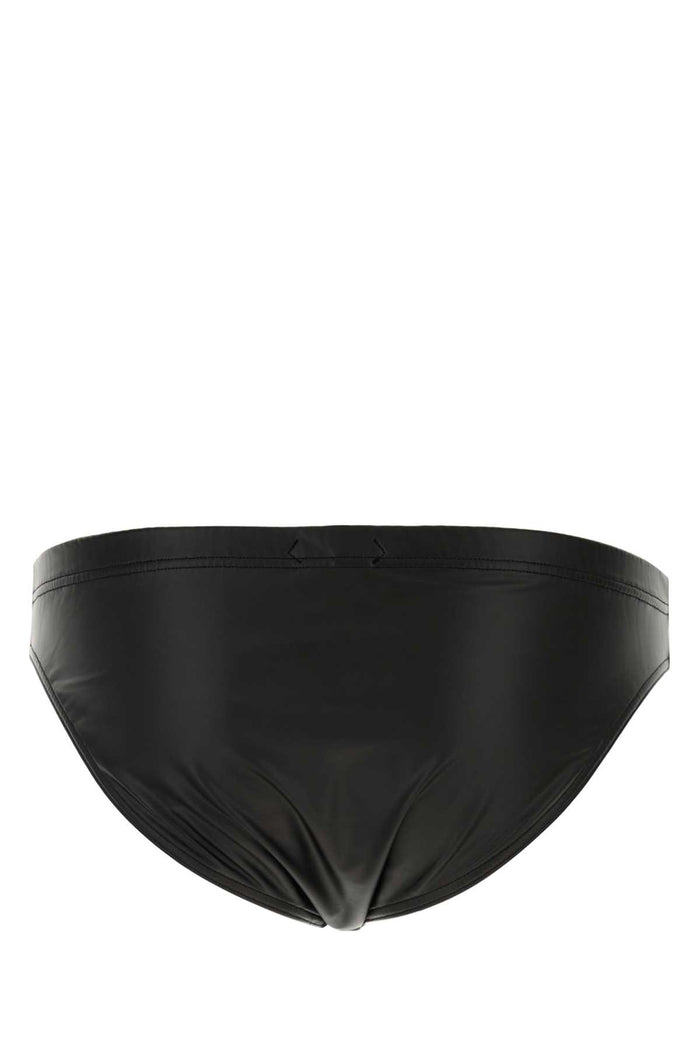 Black Synthetic Leather Swimming Brief Costumi Da Bagno