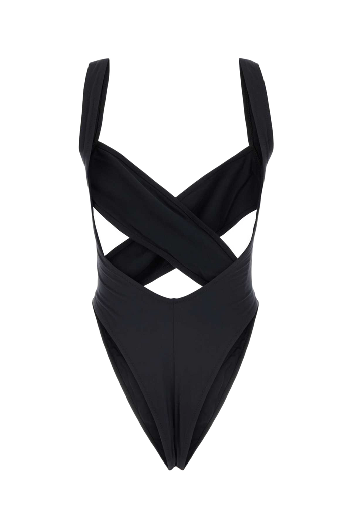 Black Stretch Nylon Exotica Trikini Costumi Da Bagno
