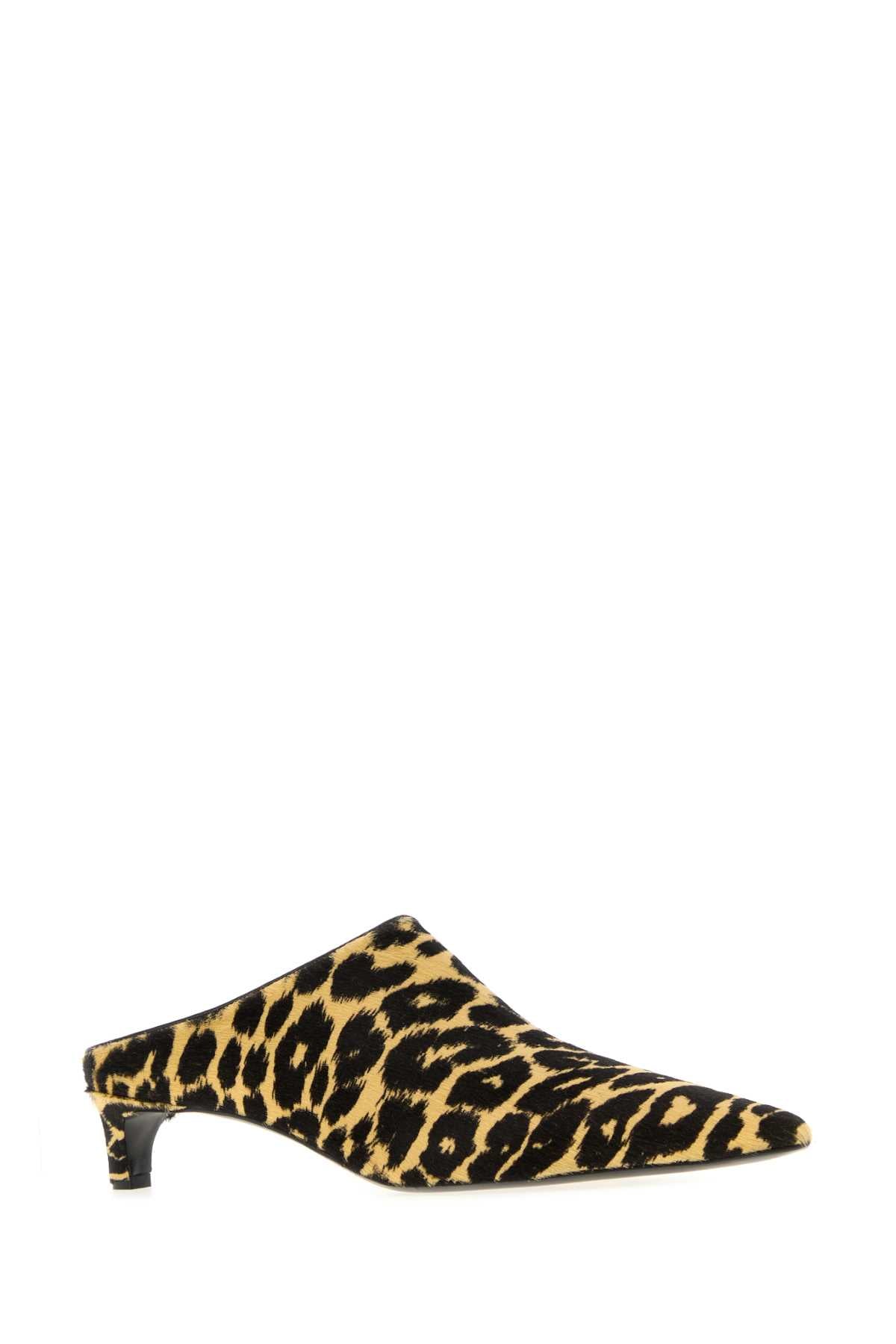 Printed Calf Hair Mules Leopard Slippers