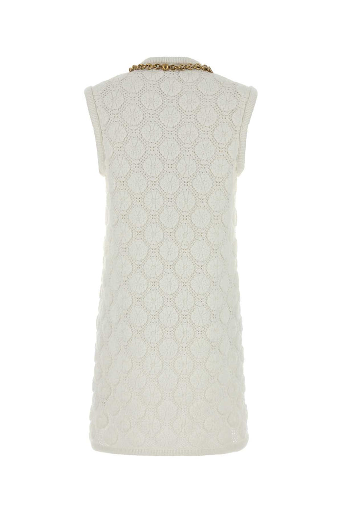 White Stretch Crochet Dress Abiti