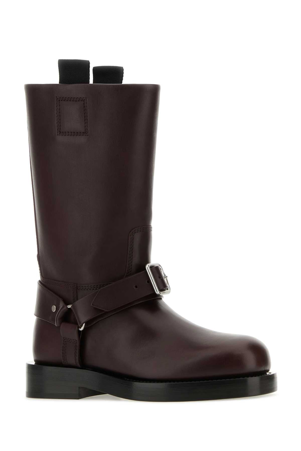Aubergine Leather Saddle Ankle Boots Stivali