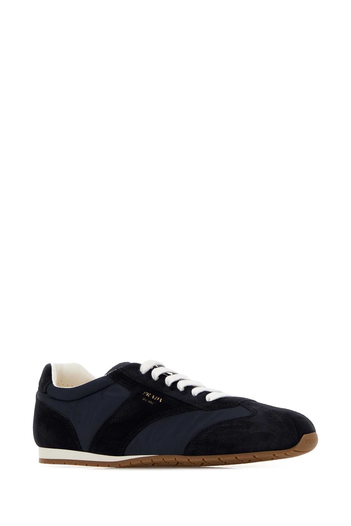 Dark Blue Suede And Fabric Sneakers Blu
