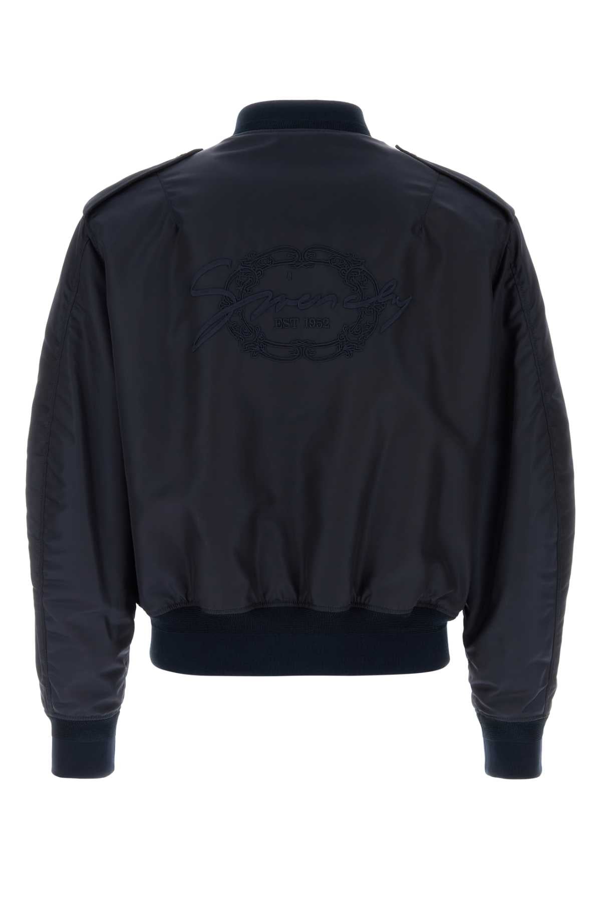 Navy Blue Nylon Bomber Jacket Giubbini