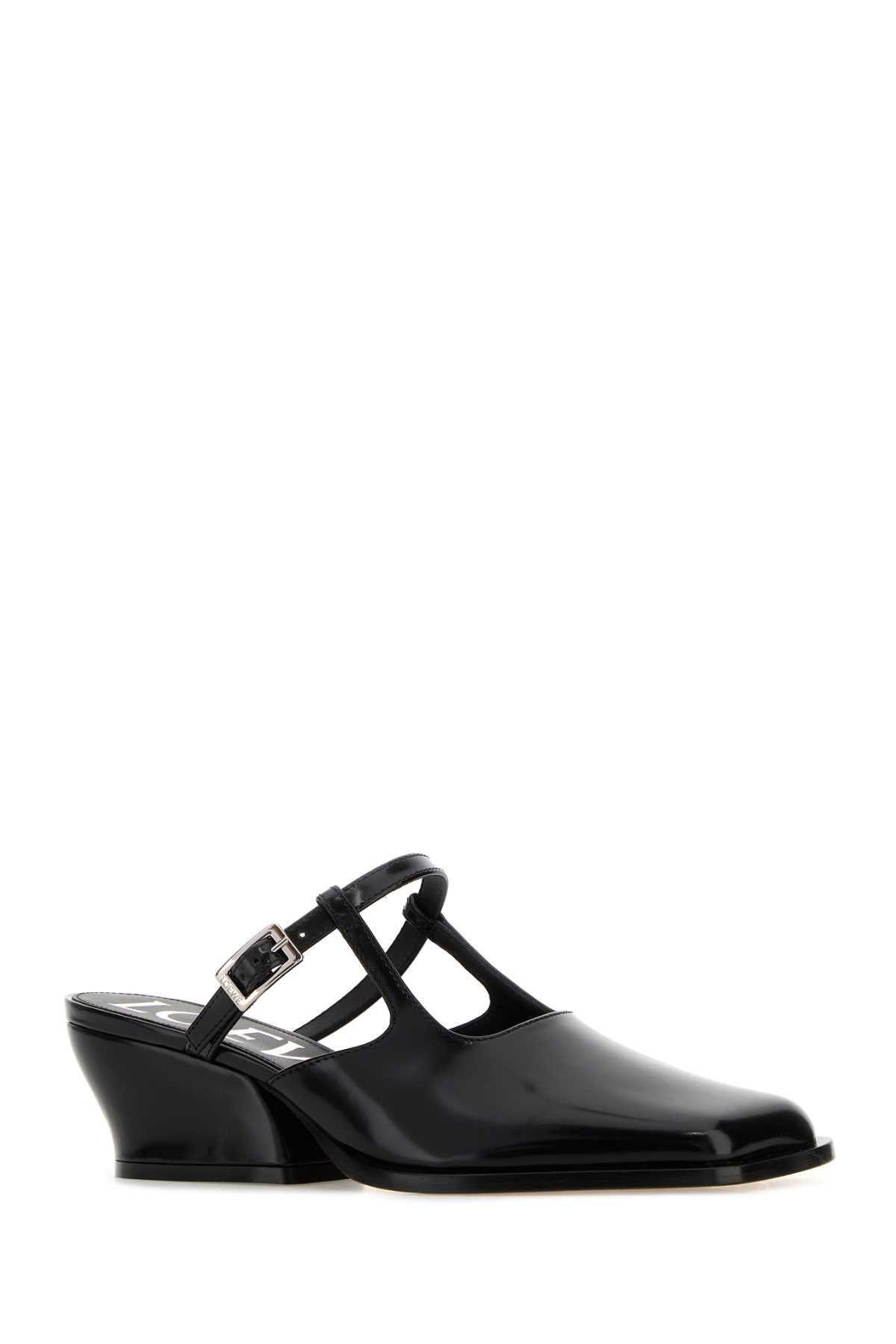 Black Leather Onda Mules Scarpe Con Tacco