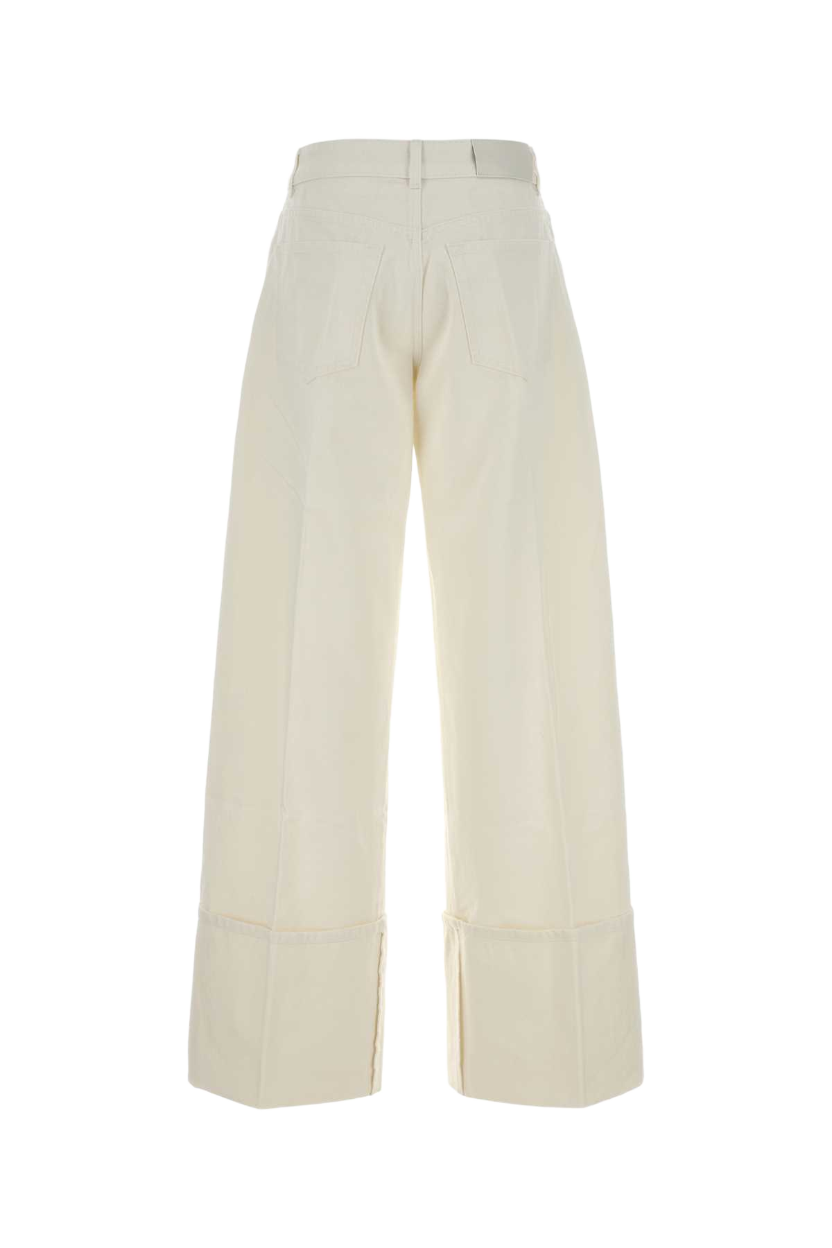 White Denim Wide-Leg Jeans Offwhite Exterior: Cotton