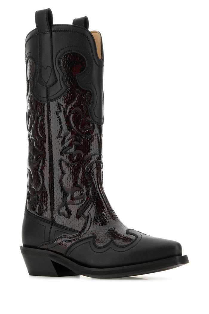 Black Leather Boots Blackdarkburgundy Stivali
