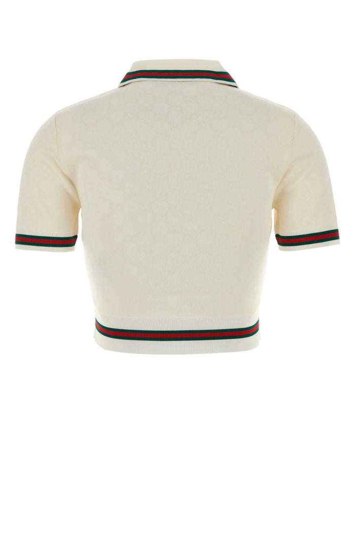 Ivory Gg Jersey Polo Shirt Whitemc