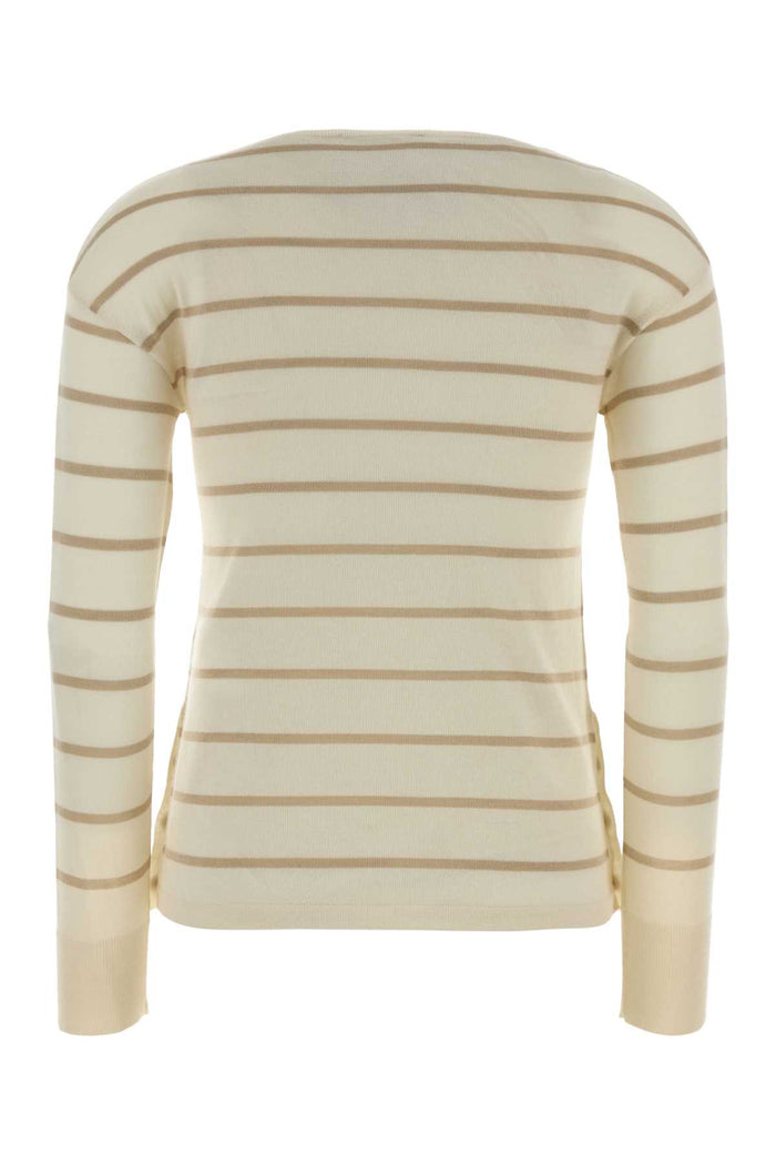Embroidered Cashmere Blend Tabella Sweater Bianco/papiro Exterior: Silk Maglieria