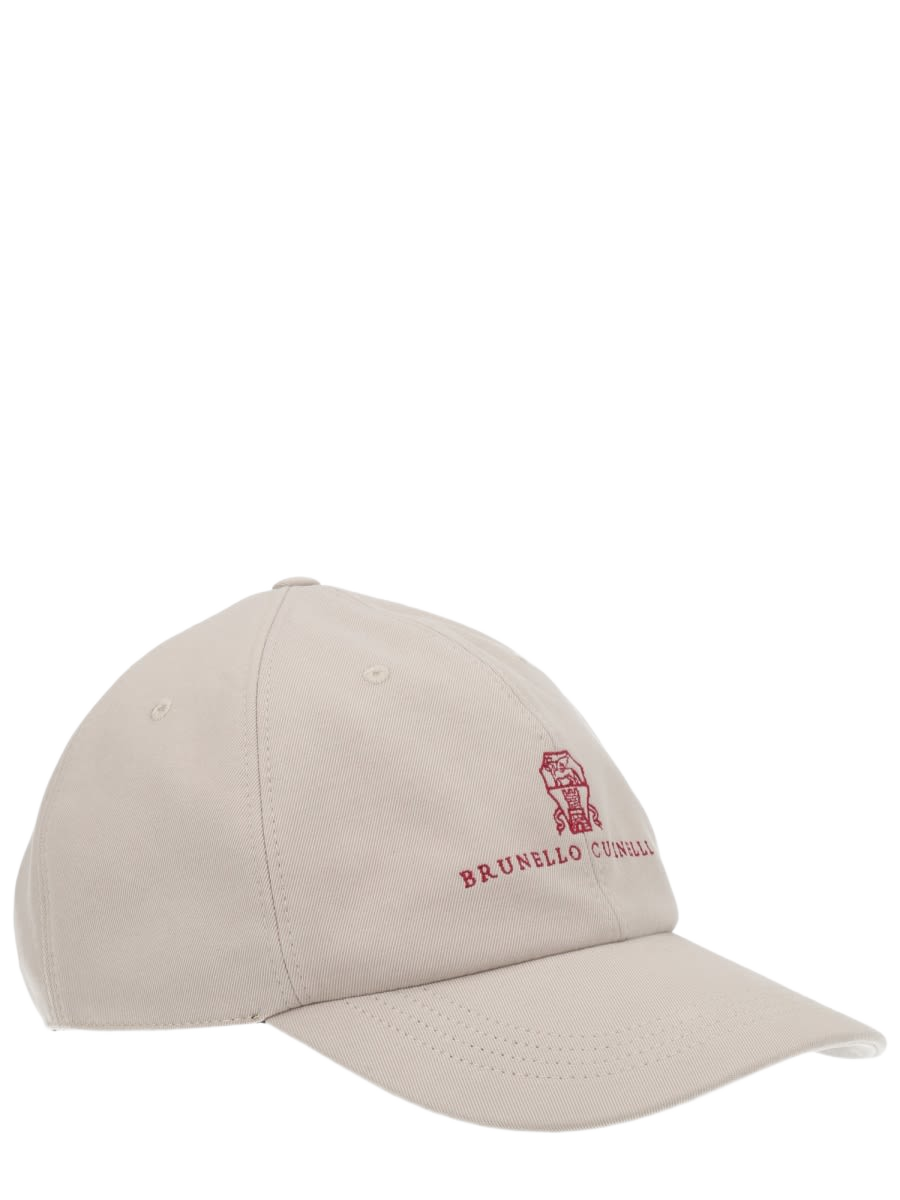 Baseball Hat With Logo Beige Cotton