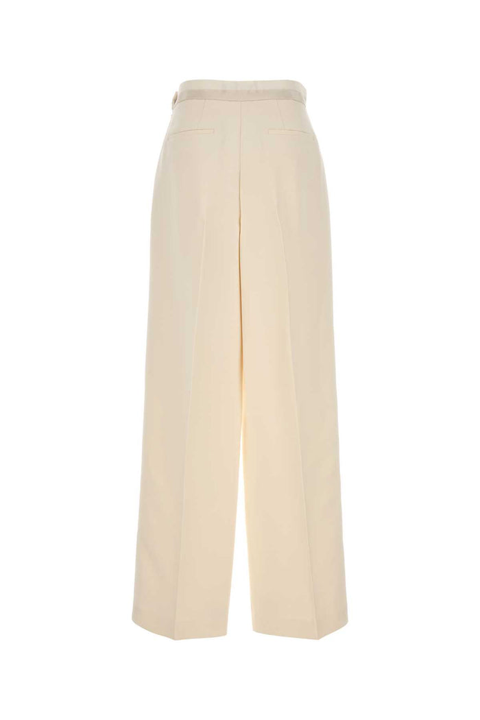 Ivory Wool Blend Pant White Exterior: Silk Pantaloni