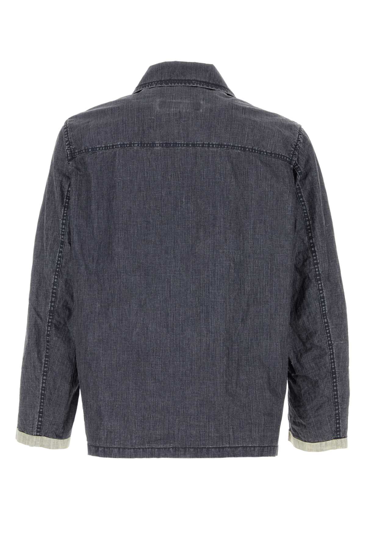 Denim Blue Linen Jacket Blunavy Exterior: Giubbini