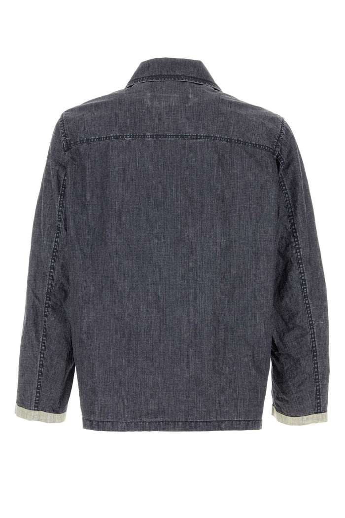 Denim Blue Linen Jacket Blunavy Exterior: Giubbini