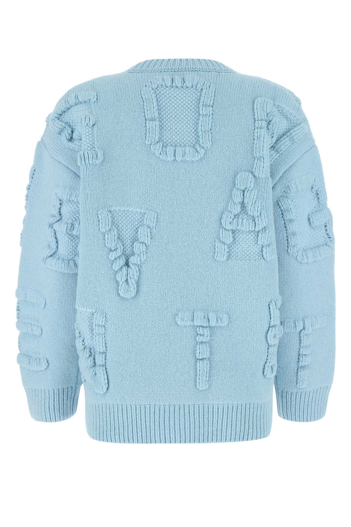 Light Blue Stretch Wool Blend Shetland Alphabet Oversize Sweater 8955 Exterior: Elastane Nylon Maglieria