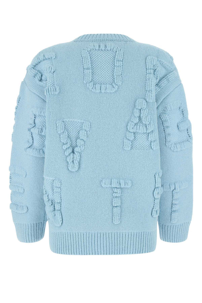 Light Blue Stretch Wool Blend Shetland Alphabet Oversize Sweater 8955 Exterior: Elastane Nylon Maglieria