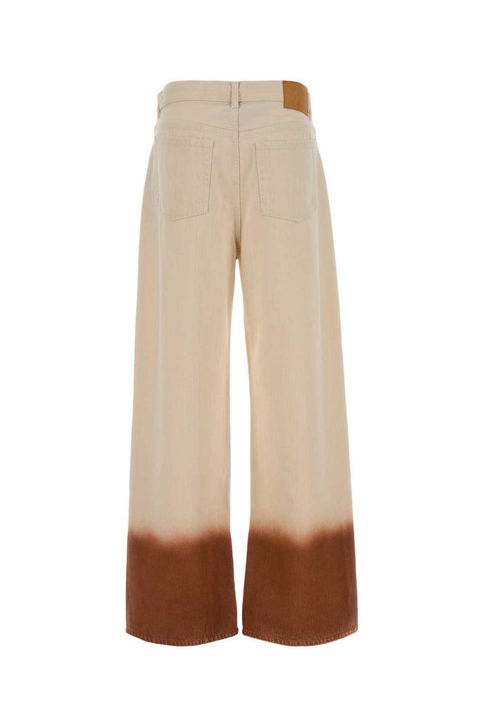 Two-Tone Denim Wide-Leg Jeans Offwhitebur Pantaloni