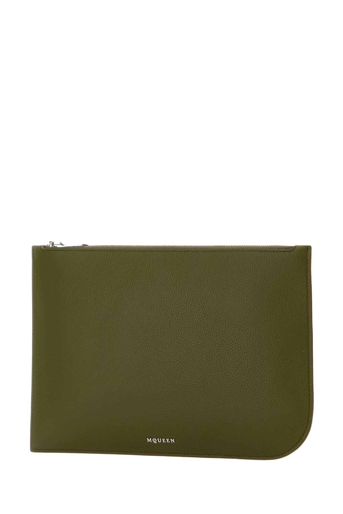 Olive Green Leather Large Sling Pouch Militarysilver Beauty Case