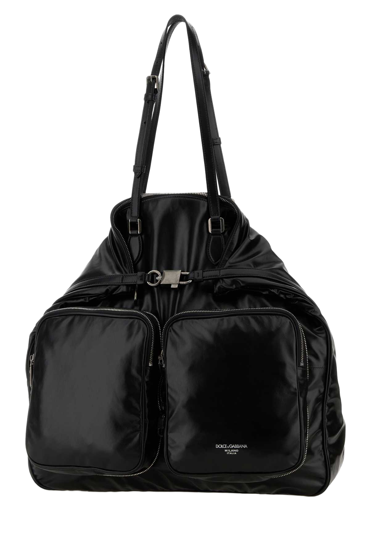 Black Leather Shopping Bag Nero Vitello Zaini