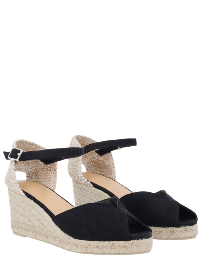 Espadrille White Black Cotton Wedges