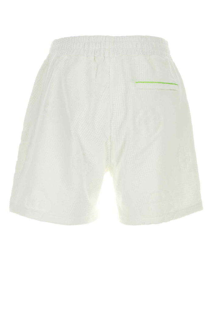 White Stretch Cotton Blend Bermuda Shorts