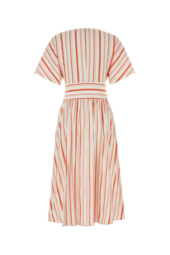 Embroidered Stretch Cotton Blend Dress Plasterwhitestripe Abiti