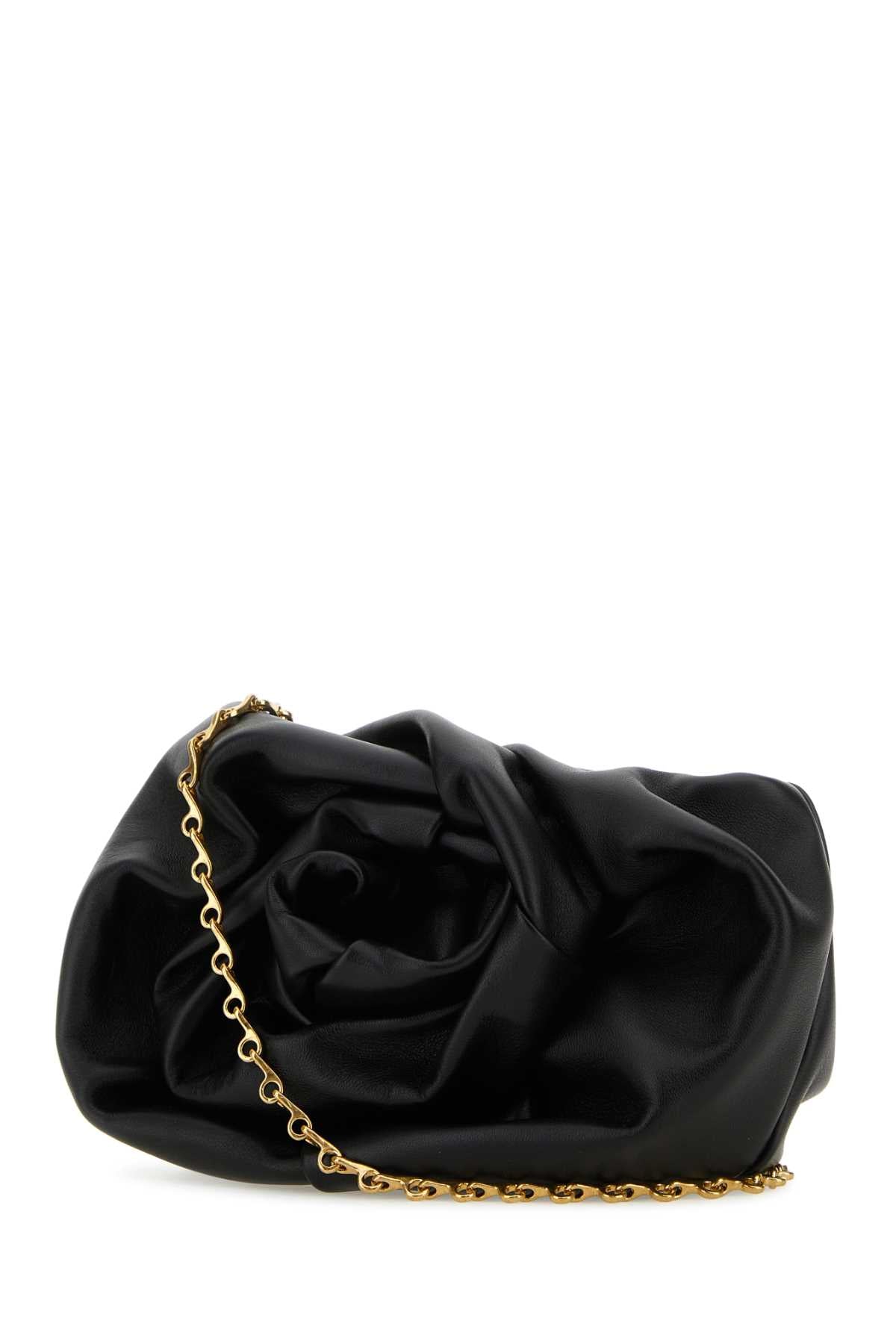 Black Nappa Leather Rose Clutch