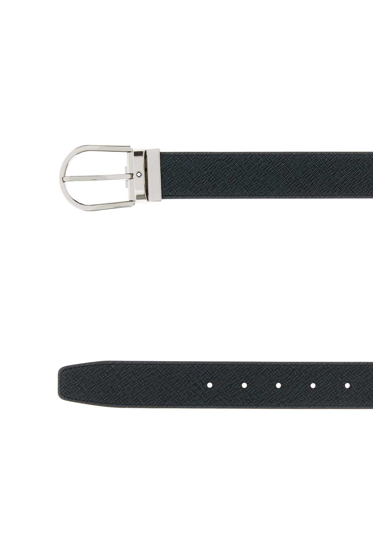 Melange Blue Leather Reversible Belt 000 Cinture